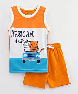 Eteenz Sleeveless T-Shirt with Shorts Set - Orange