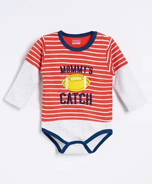Babyhug Doctor Sleeves Stripe Onesie Rugby Patch - Red White