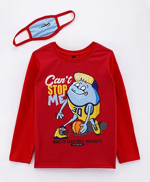 Game Begins Full Sleeves Sweatshirt with Mask - Red