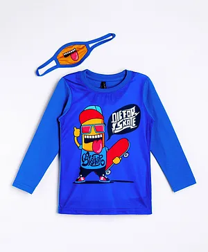 Game Begins Full Sleeves Sweatshirt with Mask - Royal Blue