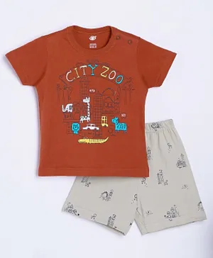Zero Half Sleeves T-Shirt and Bottomwear Set - Brown