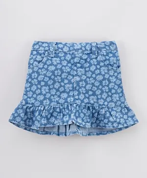 Babyhug Denim Skirt Floral Print - Blue