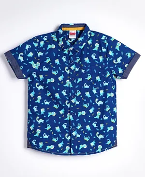 Babyhug Half Sleeves Shirt Leaf Print - Blue