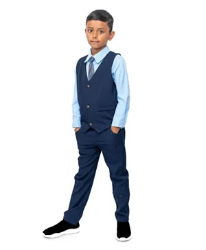 Babyqlo Gentleman Shirt with Tie, Waistcoat and Pants Set - Blue