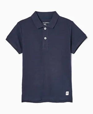 Zippy Ribbed Collar Polo T-Shirt - Dark Blue