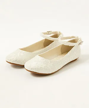 Monsoon Children Lace Pearl Ballerinas - White