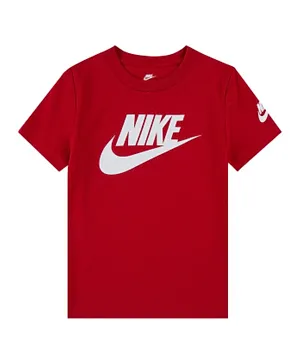 Nike Cotton Blend Futura Logo Graphic Short Sleeves T-Shirt - University Red & White