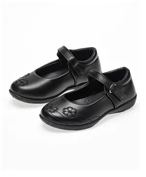 Babyqlo Flower Textured Mary Jane School Shoes - Black
