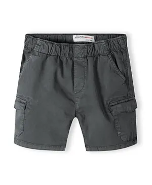 Minoti Solid Elastic Waist Combat Cargo Shorts - Dark Grey