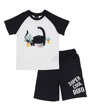 Urbasy Super Cool Dino T-Shirt with Shorts - White and Black