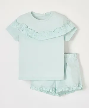 Name It Embroidery Top & Shorts/Co-ord Set - Glacier