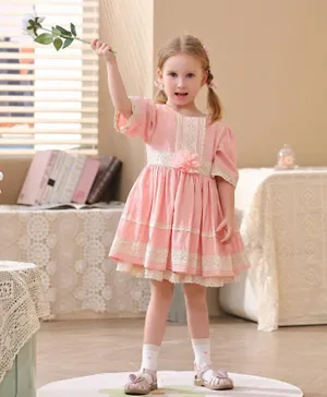 Smart Baby Flower Applique Lace Party Dress - Pink