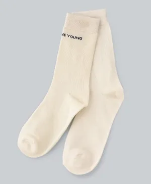 Among The Young Logo Detail Quarter Length Socks - Cream