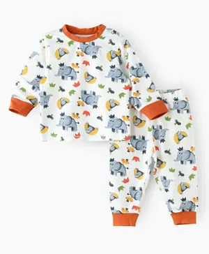 Tiny Hug Elephant Print Pyjama Set - Multicolor