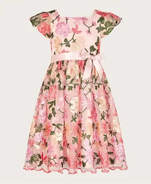 Monsoon Children Tilly Floral Embroidered Dress - Pink