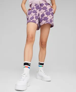 PUMA ESS+ Blossom All Over Print Shorts - Grape Mist