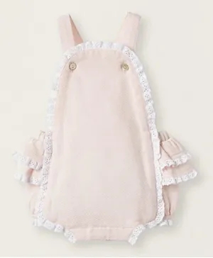 Zippy Pique Cotton Dungaree with Lace - Light Pink