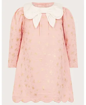 Monsoon Children Printed Baby Bow Collar Foil Dress - Pink