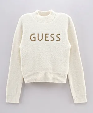 Guess Kids Furry Blended Yarn Sweater - White