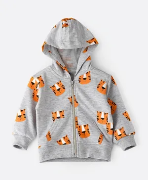 Jam All Over Printed Hooded SweatJacket - Grey