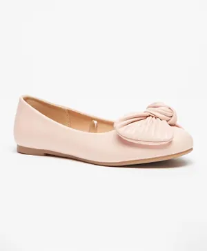 Little Missy Slip-On Round Toe Ballerinas With Bow Accent - Pink