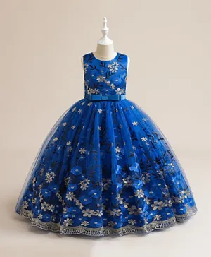 Babyqlo Floral Party Gown - Royal Blue