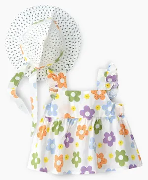 بيبكلو فستان بنقشة الزهور مع قبعة - متعدد الألوان