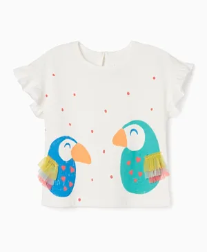 Zippy Parrot Graphic & Applique Cotton T-shirt - White