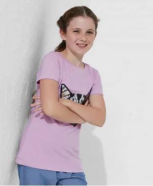 Neon Cat Sequin Details T-Shirt - Violet