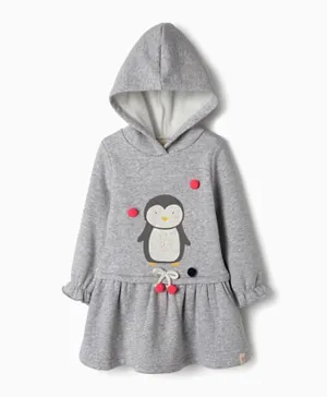 Zippy Penguin Printed Dress - Grey