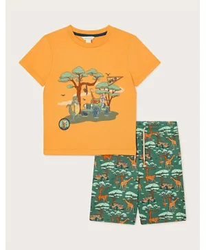 Monsoon Children Safari T-shirt And Shorts Set - Orange & Green