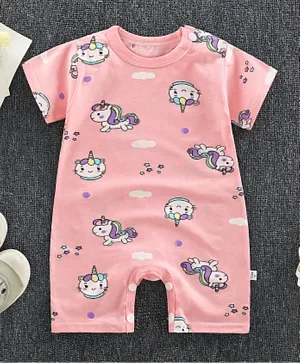 Lamar Baby Romper Short Sleeve 100% Cotton With Unicorn  - Pink