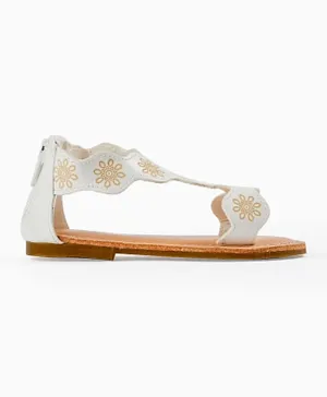 Zippy Floral Pattern Sandals - White