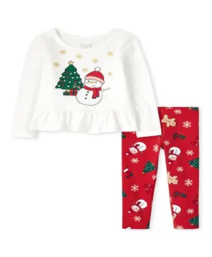 The Children's Place 2Pc Snow Ball Christmas T-Shirt & Pants Set - White