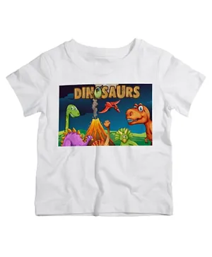Twinkle Hands Half Sleeves Dinosaurs Print Cotton T-Shirt - White