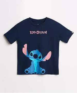 The Souled Store Official Lilo & Stitch: Cute Face Oversized T-Shirt - Navy Blue