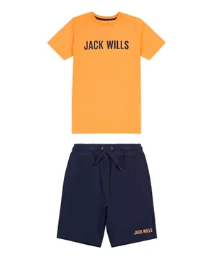 جاك ويلز طقم التي شيرت والشورت بشعار العلامة التجارية - برتقالي وأزرق