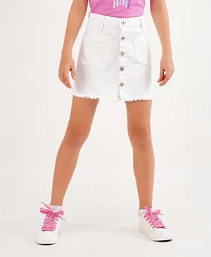 Minoti Denim Button Front Skirt - White