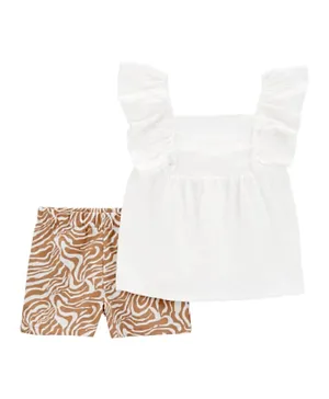 Carter's 2-Piece Crinkle Jersey Top & Pull On Shorts - White