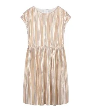Minoti Solid Pleated Party Dress - Golden