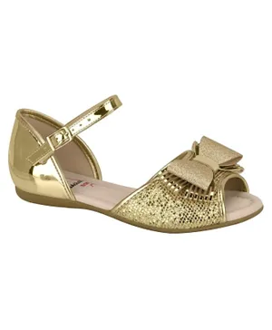 Molekinha Isabella Glitter Party Sandal With Bow Details  - Golden