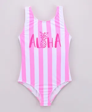 Minoti Girls Aloha Striped Swimsuit - Pink