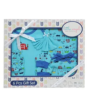 Little Angel Baby Gift Set Car 6 Pieces For Boys - Blue