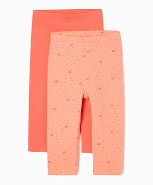Zippy 2 Pack Solid & Maxi Nature Print Cotton Leggings - Coral