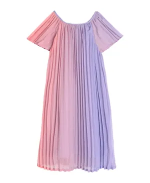 SMYK Pleated Style Round Neck Dress - Multicolor
