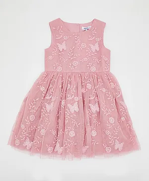 R&B Kids 3D Butterfly Embroidered Dress - Pink