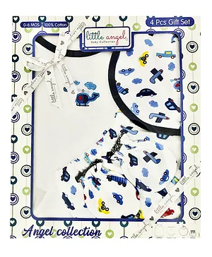 Little Angel Baby Gift Set Helicopter 4 Pieces set For Baby Boys - White