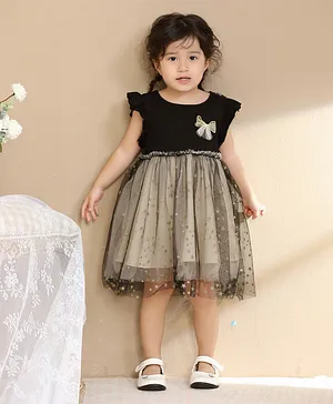Smart Baby Bow Detail Embellished Dress - Black
