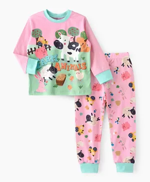 Babyqlo Farm Animals Glow In The Dark Pyjama Set - Pink