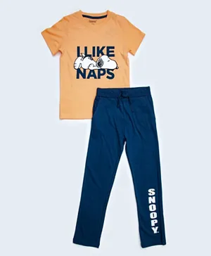 R&B Kids Snoopy Graphic Pyjama Set - Peach & Blue